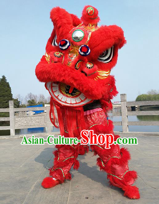 Chinese Traditional Lion Dance Red Fur Lion Head Top Lion Dance Competition Costumes for Adult