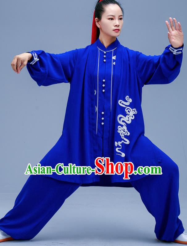 Chinese Traditional Kung Fu Embroidered Royalblue Outfits Martial Arts Competition Costumes for Women