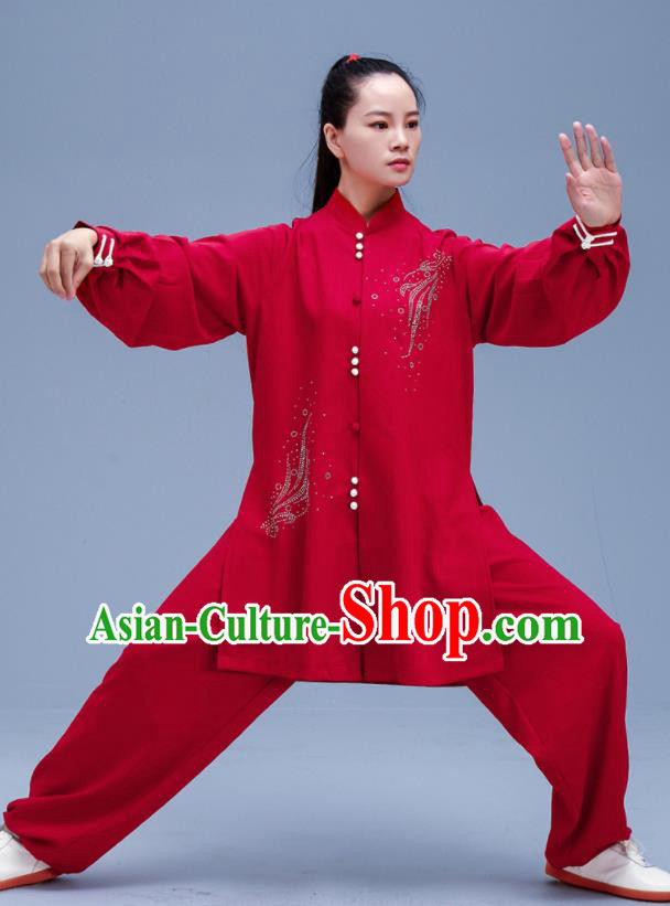 Chinese Traditional Kung Fu Red Outfits Martial Arts Competition Costumes for Women