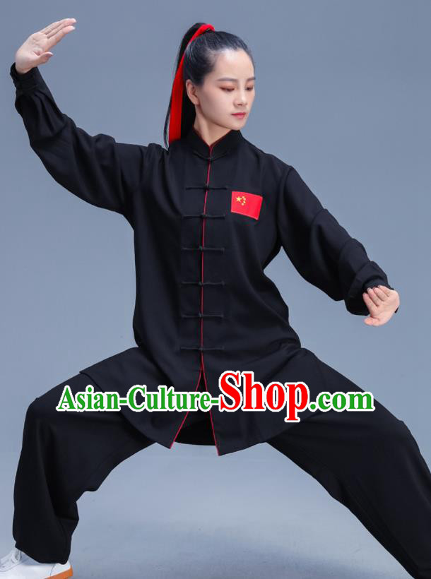 Chinese Traditional Kung Fu Stage Show Black Outfits Martial Arts Competition Costumes for Women