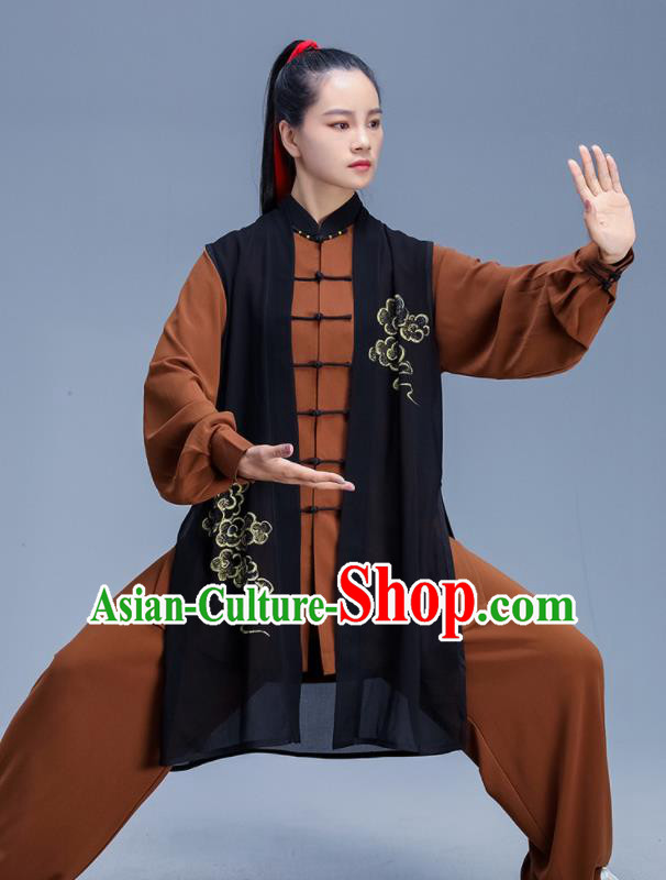 Chinese Traditional Kung Fu Competition Brown Outfits Martial Arts Stage Show Costumes for Women