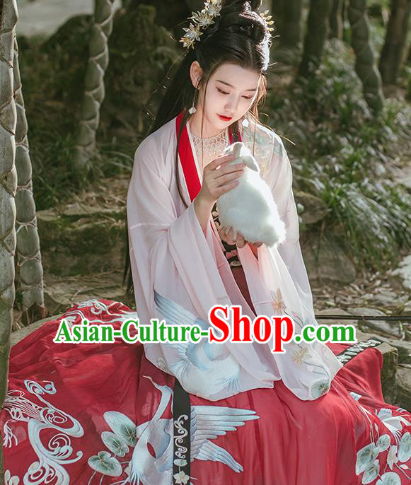 Traditional Chinese Tang Dynasty Princess Embroidered Hanfu Dress Ancient Goddess Costumes for Women