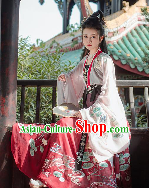 Traditional Chinese Tang Dynasty Princess Embroidered Hanfu Dress Ancient Goddess Costumes for Women