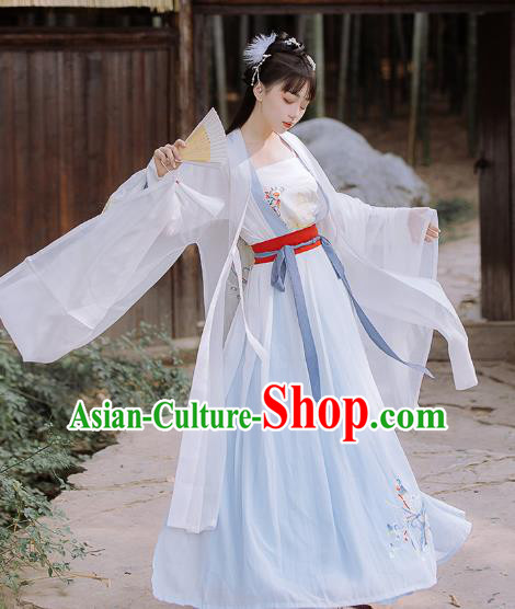 Traditional Chinese Song Dynasty Civilian Female Hanfu Dress Ancient Young Lady Embroidered Costumes for Women