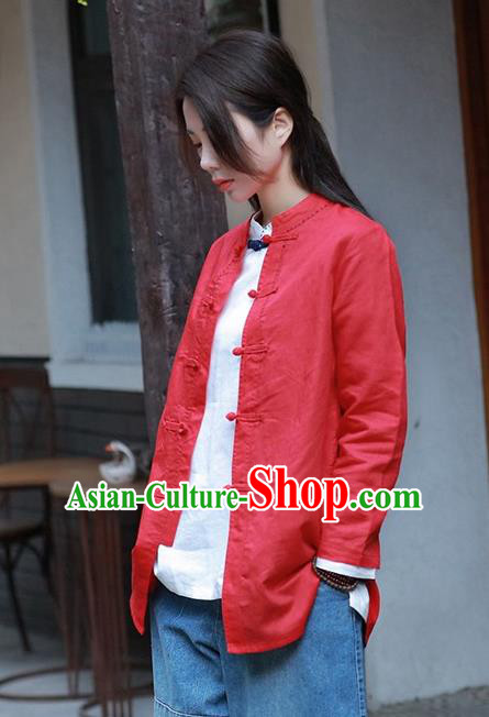Chinese Tang Suit Red Jacket Upper Outer Garment Traditional Tai Chi Costume for Women