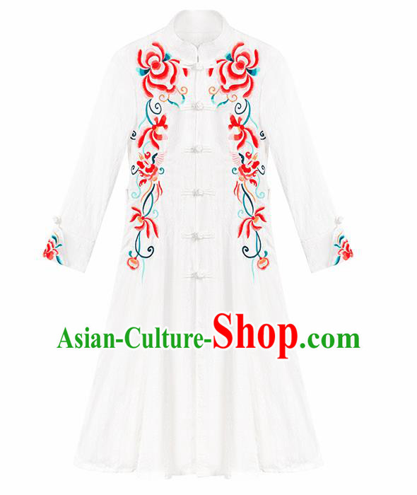 Chinese Traditional Embroidered White Dust Coat National Overcoat Costumes for Women