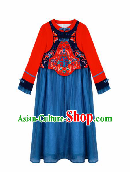 Chinese Traditional Embroidered Dress National Qipao Cheongsam Costumes for Women