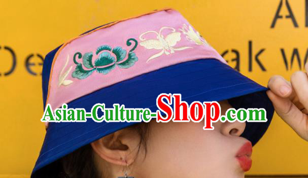 Chinese Traditional Hanfu Embroidered Hat National Bucket Hat for Women