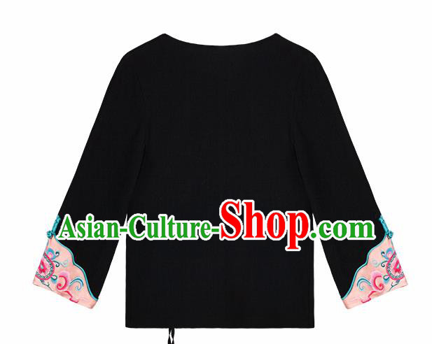 Chinese Tang Suit Embroidered Lion Black Shirt Upper Outer Garment Traditional Tai Chi Costume for Women