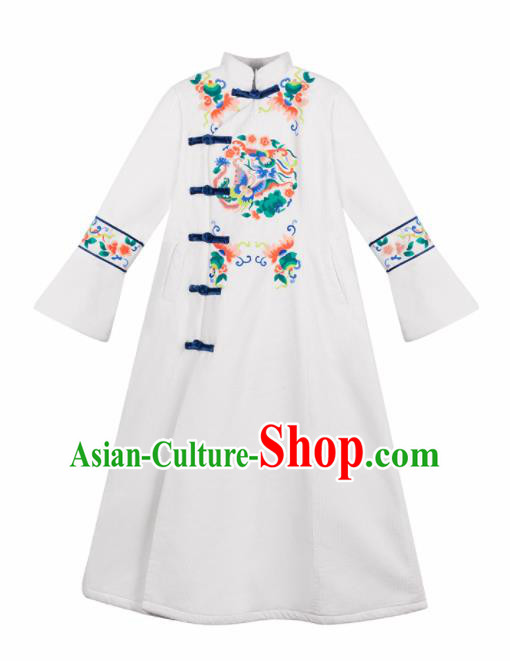 Chinese Traditional Embroidered Butterfly White Dust Coat National Overcoat Costumes for Women