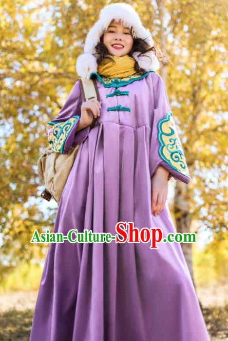 Chinese Traditional Embroidered Purple Dress National Tang Suit Costumes for Women