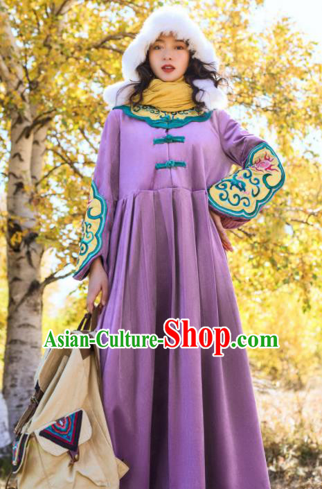 Chinese Traditional Embroidered Purple Dress National Tang Suit Costumes for Women