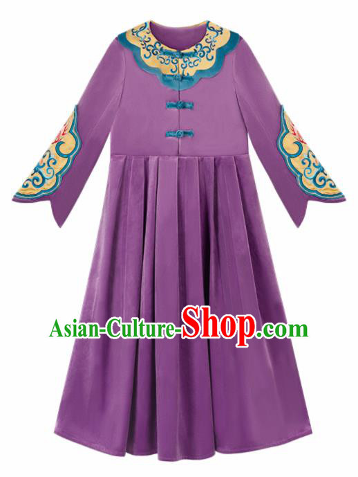 Chinese Traditional Embroidered Purple Dress National Tang Suit Costumes for Women