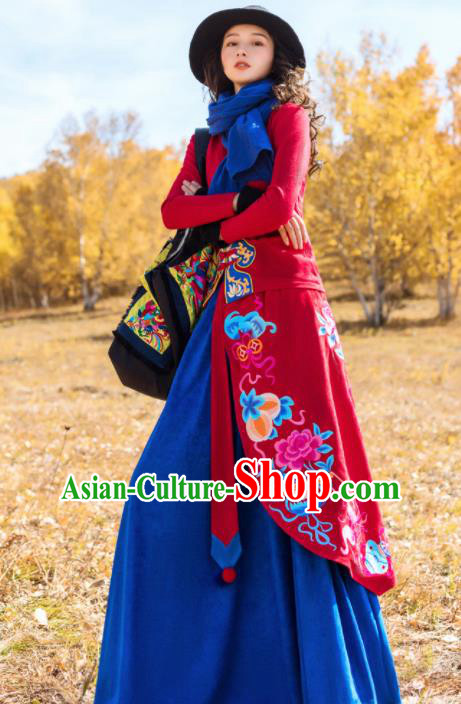 Chinese Traditional Embroidered Peony Skirt National Bust Skirt Costumes for Women