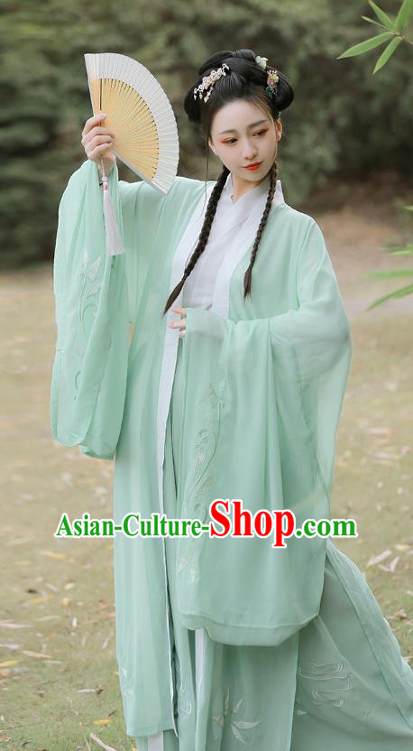 Traditional Chinese Jin Dynasty Princess Historical Costumes Ancient Goddess Green Hanfu Dress for Women
