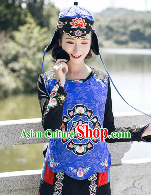 Chinese Traditional Embroidered Royalblue Vest National Upper Outer Garment Tang Suit Costume for Women