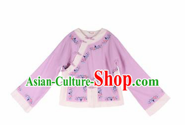 Chinese Traditional Embroidered Lilac Shirt National Upper Outer Garment Tang Suit Costume for Women