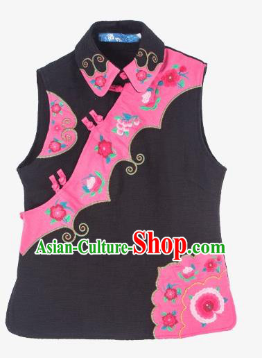 Chinese Traditional Embroidered Black Vest National Upper Outer Garment Tang Suit Costume for Women