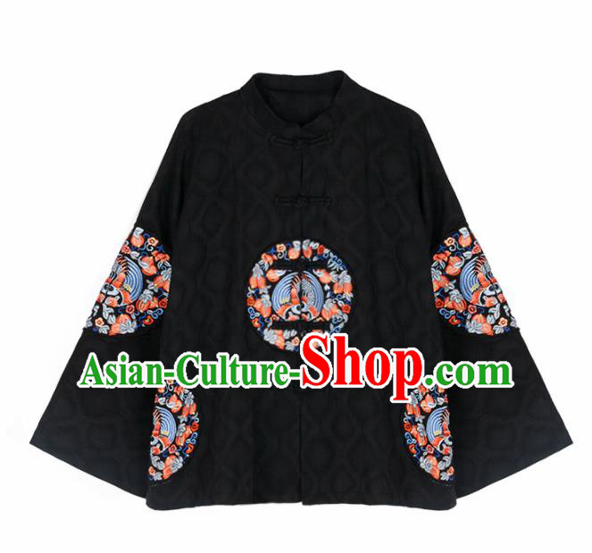 Chinese Traditional Winter Embroidered Black Jacket National Tang Suit Overcoat Costumes for Women