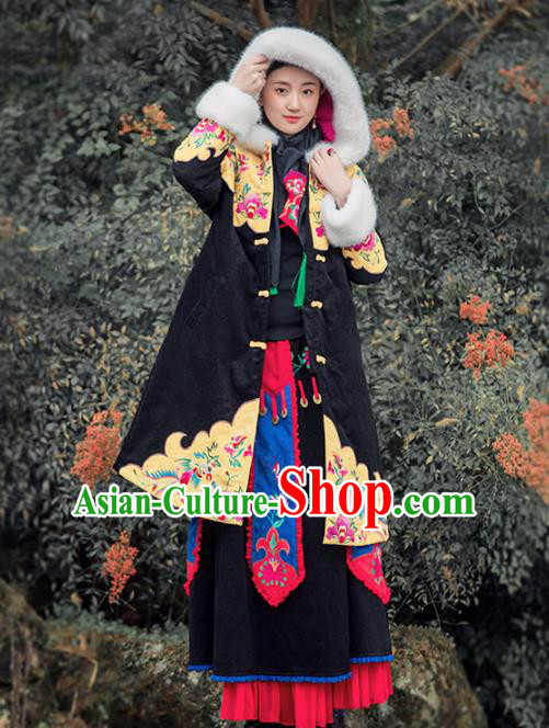 Chinese Traditional Winter Embroidered Cotton Padded Coat National Tang Suit Overcoat Costumes for Women