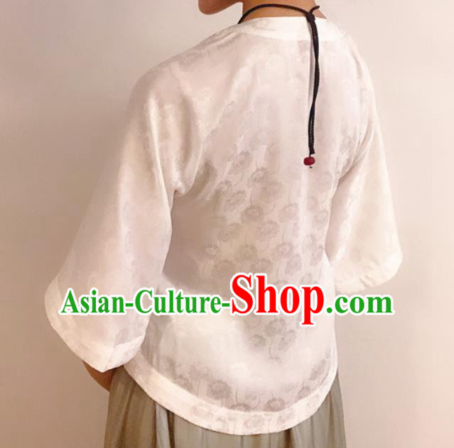 Chinese Traditional Jacquard White Shirt National Upper Outer Garment Tang Suit Blouse Costume for Women