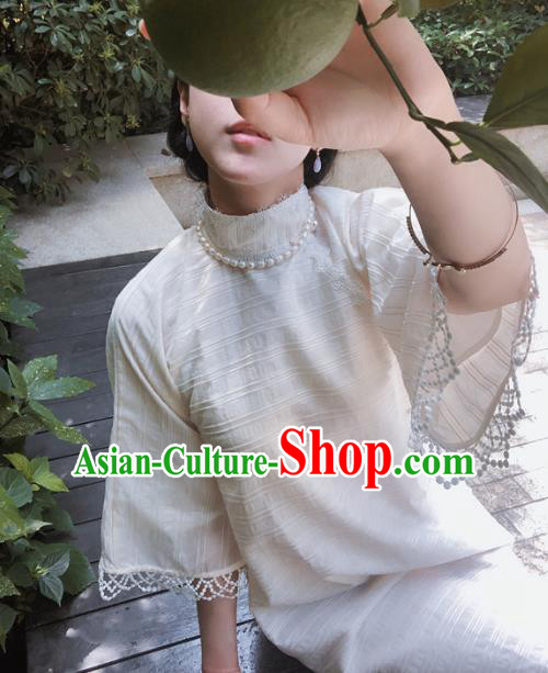 Chinese Traditional White Qipao Dress National Tang Suit Cheongsam Costumes for Women