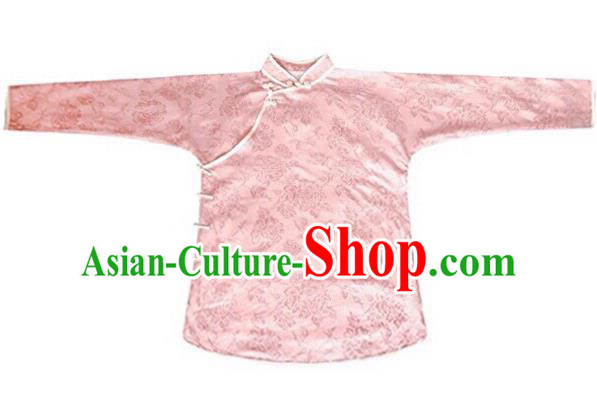 Chinese Traditional Jacquard Pink Shirt National Upper Outer Garment Tang Suit Blouse Costume for Women