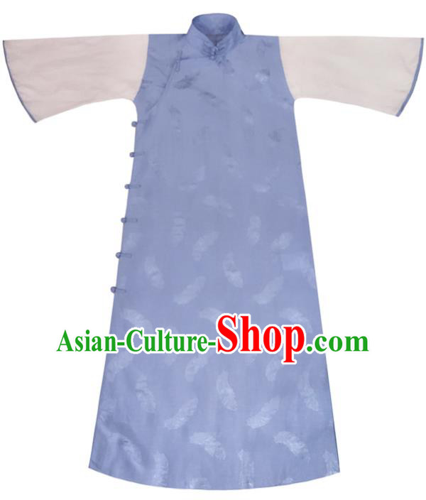Chinese Traditional Jacquard Blue Qipao Dress National Tang Suit Cheongsam Costumes for Women