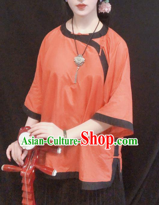 Chinese Traditional Red Silk Shirt National Upper Outer Garment Tang Suit Blouse Costume for Women