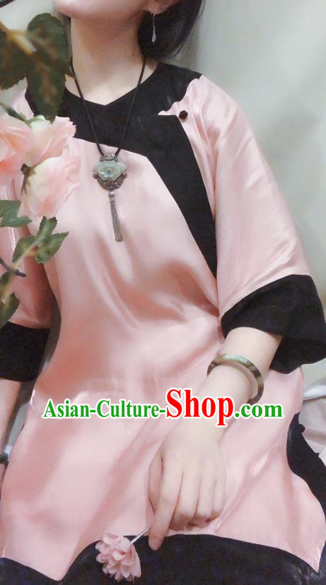 Chinese Traditional Light Pink Silk Shirt National Upper Outer Garment Tang Suit Blouse Costume for Women