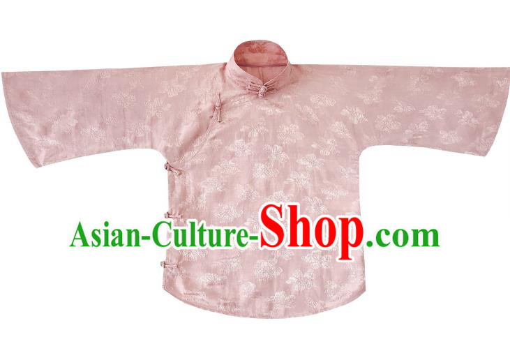 Chinese Traditional Tang Suit Pink Stand Collar Shirt National Upper Outer Garment Blouse Costume for Women