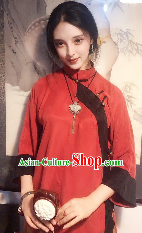 Chinese Traditional Qing Dynasty Red Shirt National Tang Suit Upper Outer Garment Blouse Costume for Women