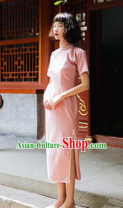 Chinese Traditional Pink Yarn Qipao Dress National Tang Suit Cheongsam Costumes for Women