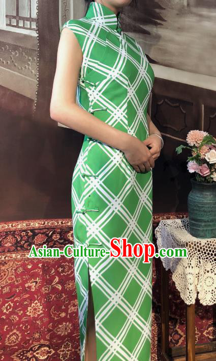 Chinese Traditional Green Chiffon Qipao Dress National Tang Suit Cheongsam Costumes for Women