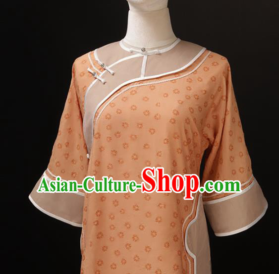 Chinese Traditional Orange Qipao Dress National Tang Suit Cheongsam Costumes for Women