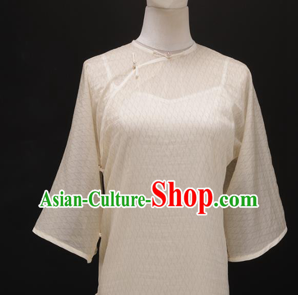 Chinese Traditional White Silk Qipao Dress National Tang Suit Cheongsam Costumes for Women