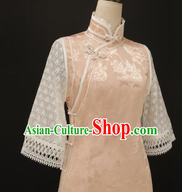 Chinese Traditional Jacquard Pink Qipao Dress National Tang Suit Cheongsam Costumes for Women