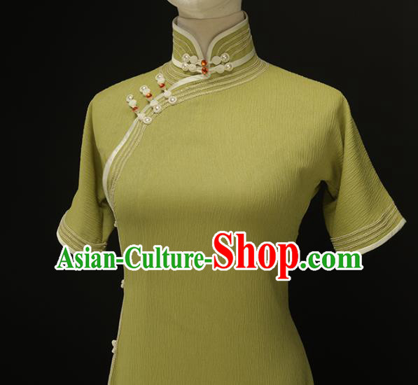 Chinese Traditional Olive Green Qipao Dress National Tang Suit Cheongsam Costumes for Women