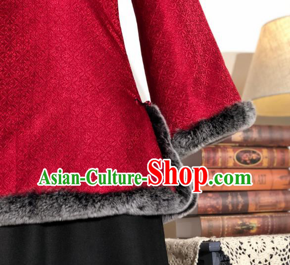 Chinese Traditional Winter Red Coat National Tang Suit Overcoat Costumes for Women
