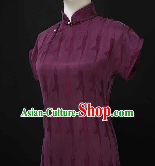 Chinese Traditional Purple Silk Long Qipao Dress National Tang Suit Cheongsam Costumes for Women