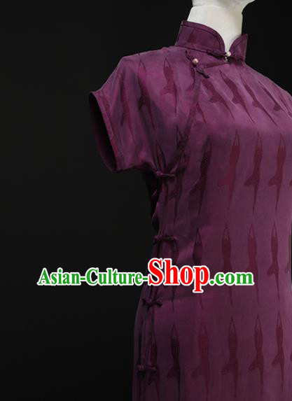 Chinese Traditional Purple Silk Long Qipao Dress National Tang Suit Cheongsam Costumes for Women
