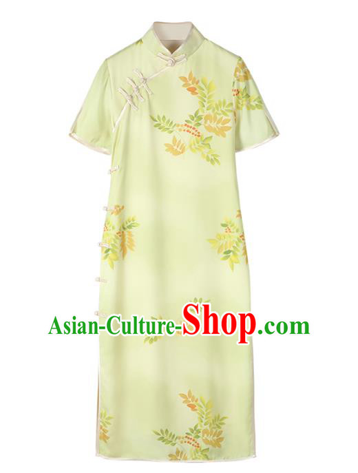Chinese Traditional Retro Yellow Qipao Dress National Tang Suit Cheongsam Costumes for Women
