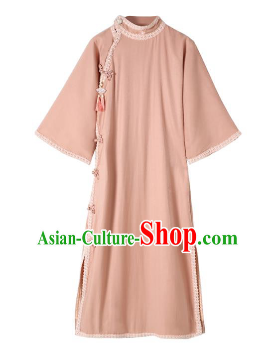 Chinese Traditional Retro Pink Qipao Dress National Tang Suit Cheongsam Costumes for Women