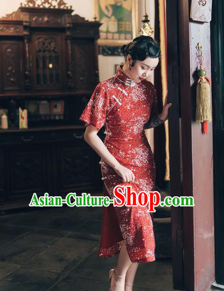 Chinese Traditional Retro Red Qipao Dress National Tang Suit Cheongsam Costumes for Women