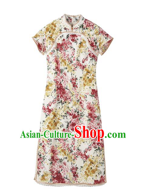 Chinese Traditional Retro Printing Qipao Dress National Tang Suit Cheongsam Costumes for Women