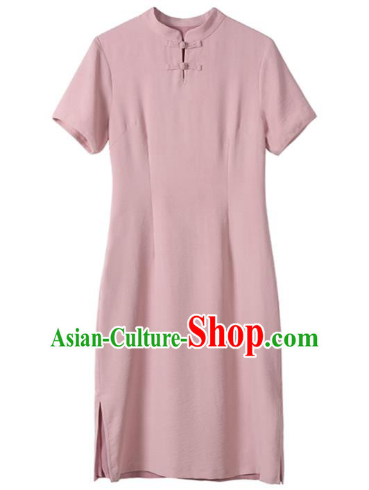 Chinese Traditional Pink Short Qipao Dress National Tang Suit Cheongsam Costumes for Women