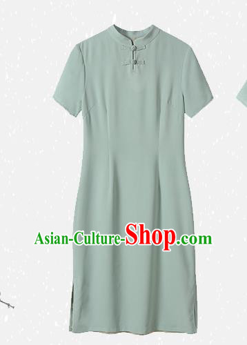 Chinese Traditional Green Short Qipao Dress National Tang Suit Cheongsam Costumes for Women