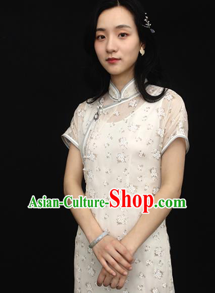 Republic of China Traditional White Qipao Dress Chinese National Tang Suit Cheongsam Costumes for Women
