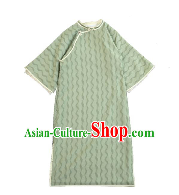 Republic of China Traditional Green Lace Qipao Dress Chinese National Tang Suit Cheongsam Costumes for Women