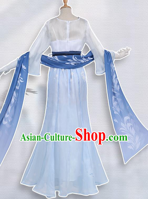 Chinese Cosplay Fairy Light Blue Hanfu Dress Traditional Ancient Female Swordsman Costumes for Women